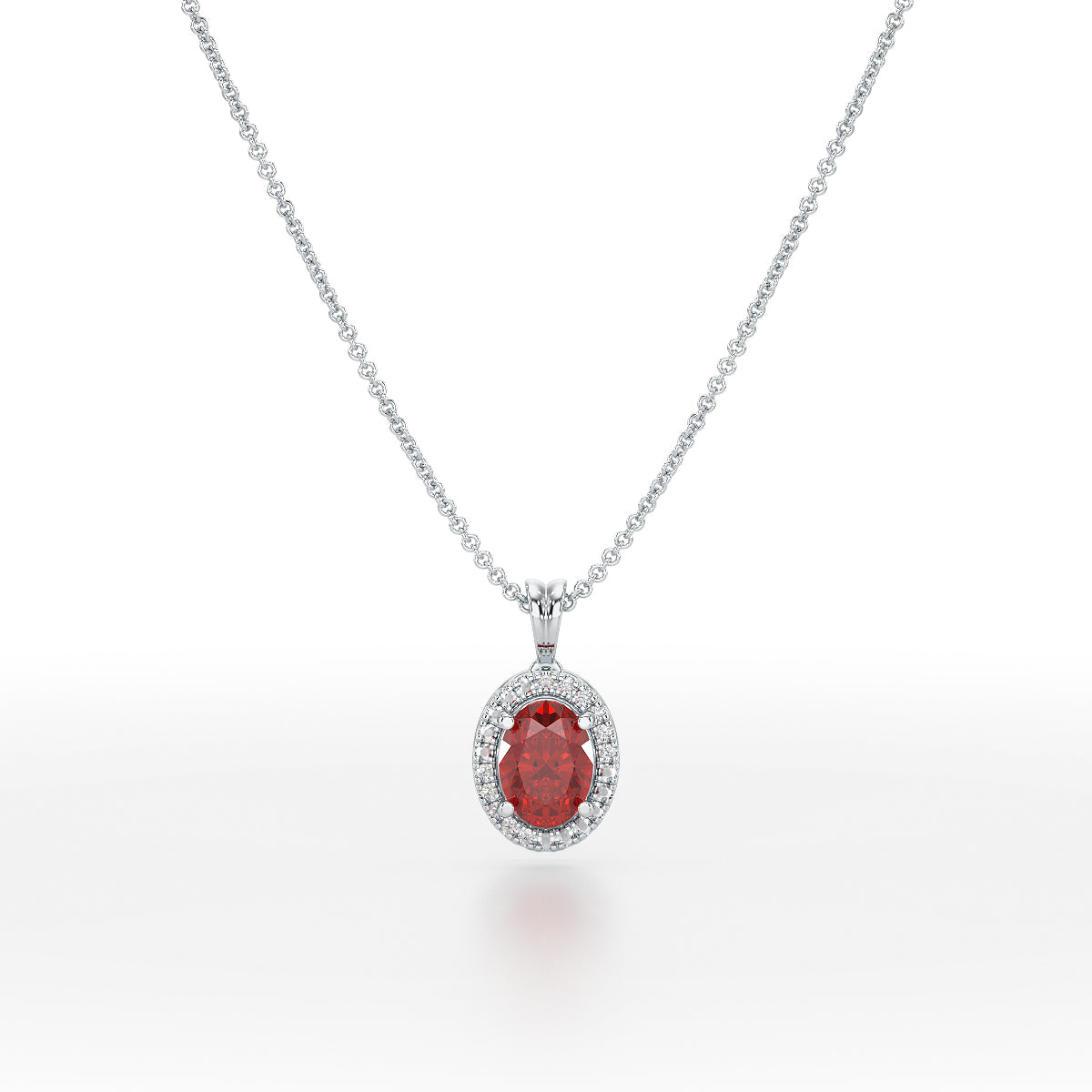 Oval Ruby Halo Pendant