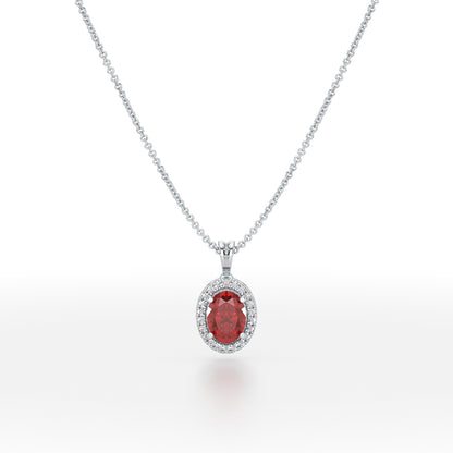 Oval Ruby Halo Pendant