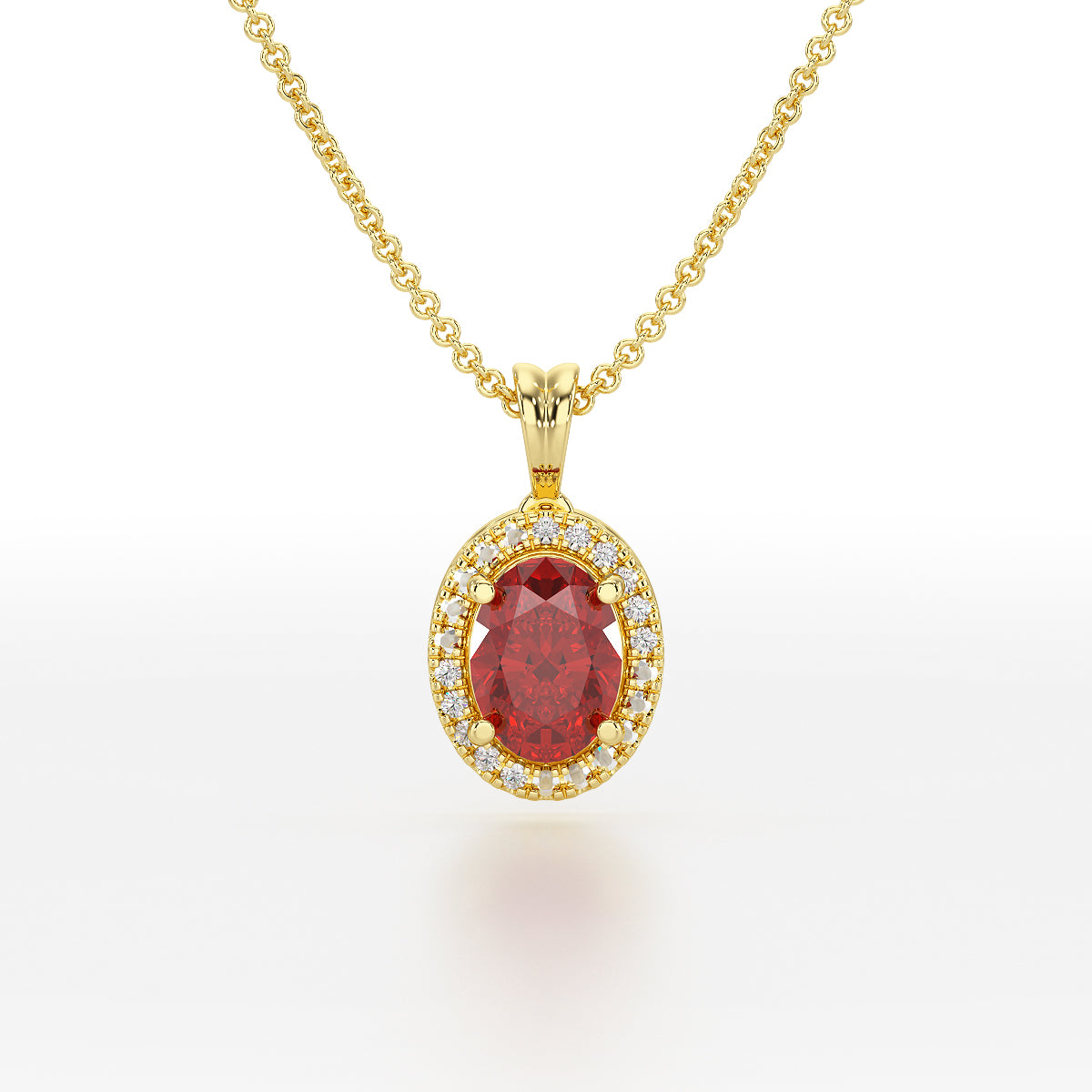 Oval Ruby Halo Pendant