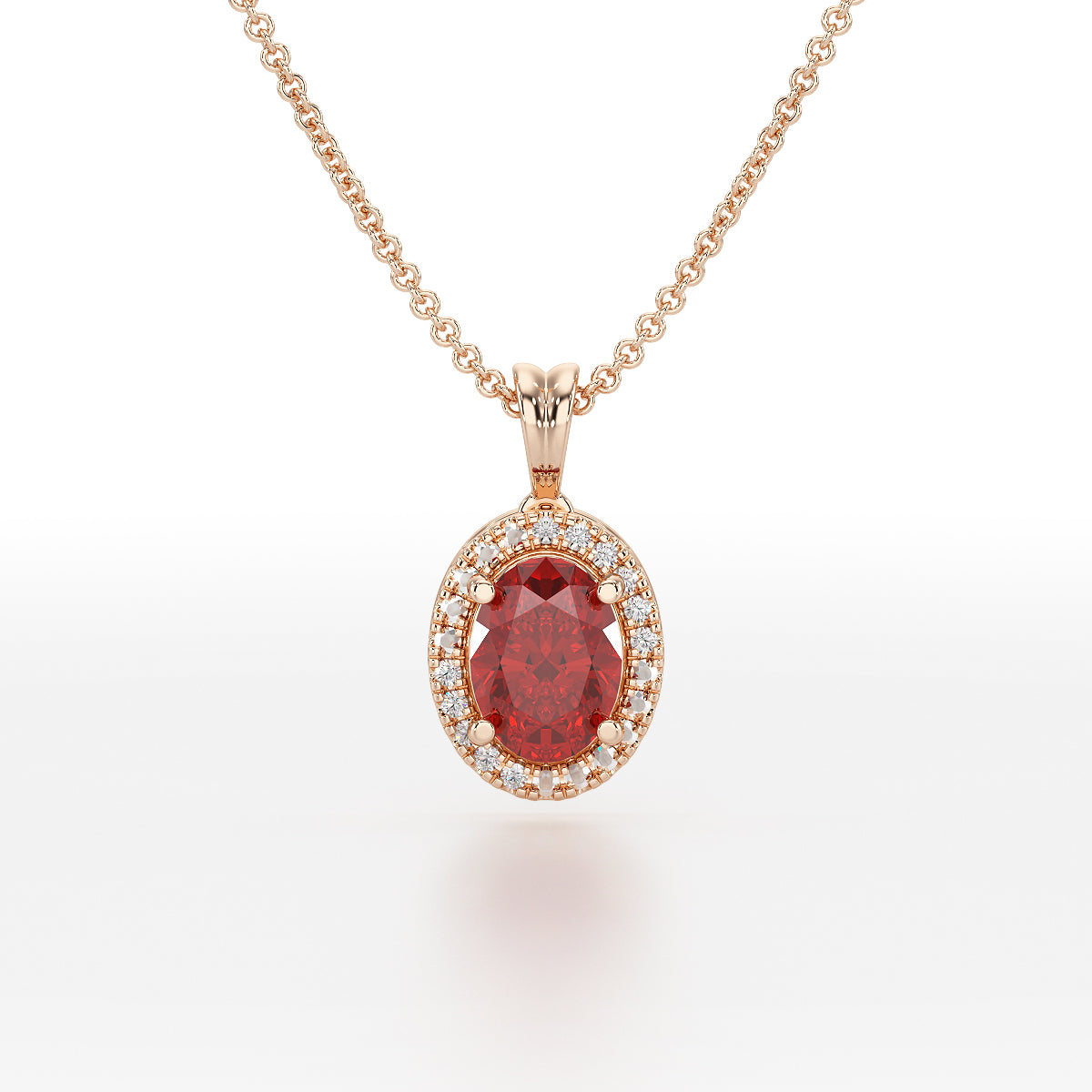 Oval Ruby Halo Pendant