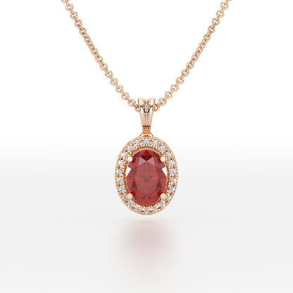 Oval Ruby Halo Pendant