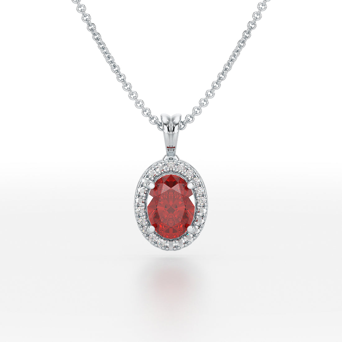 Large Oval Ruby Halo Pendant