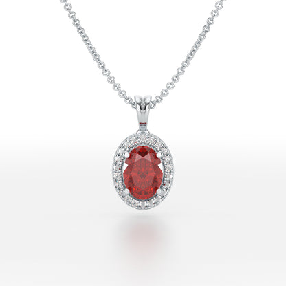 Oval Ruby Halo Pendant