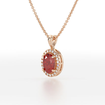 Oval Ruby Halo Pendant