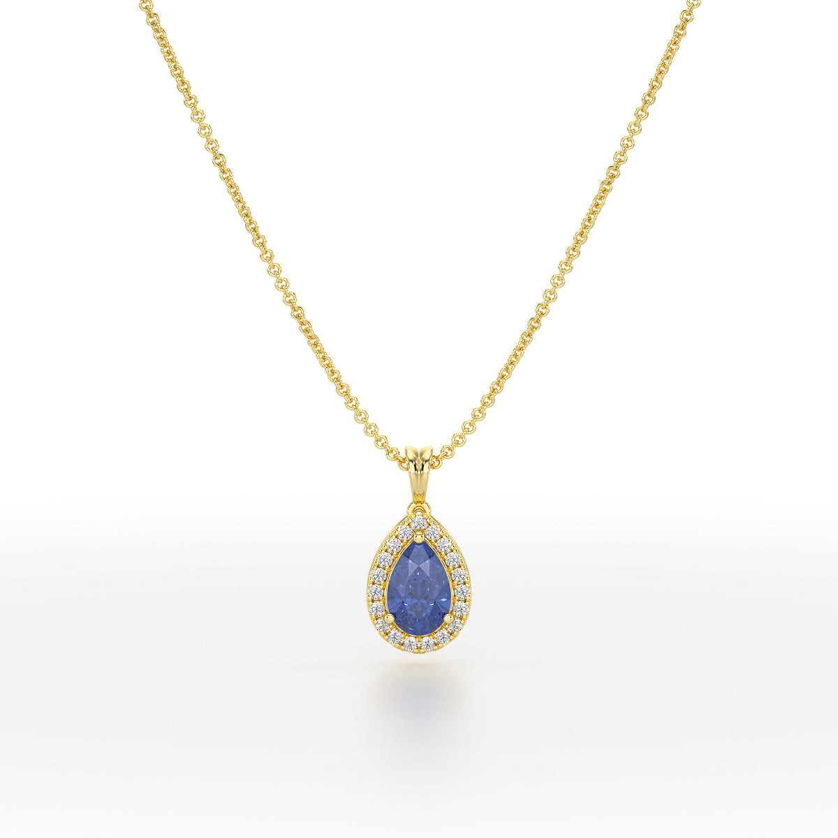 Pear Blue Sapphire Halo Pendant