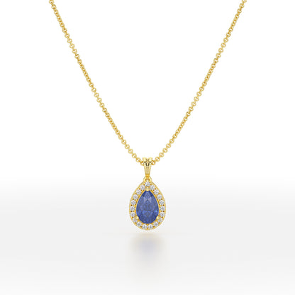 Pear Blue Sapphire Halo Pendant