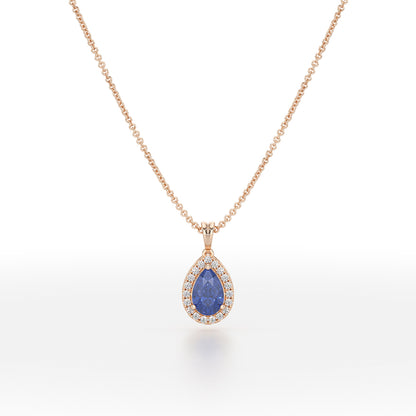 Pear Blue Sapphire Halo Pendant