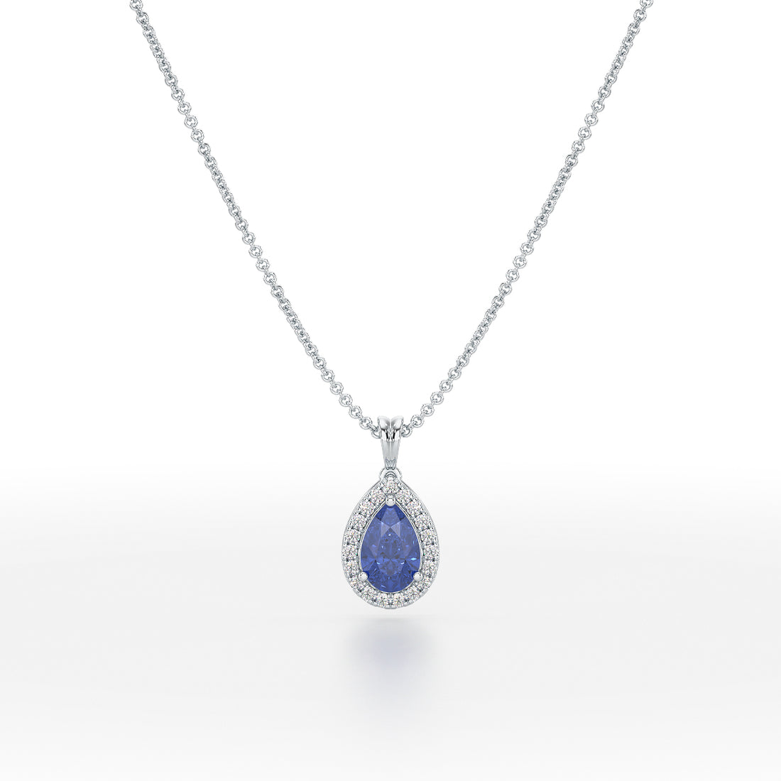 Pear Blue Sapphire Halo Pendant