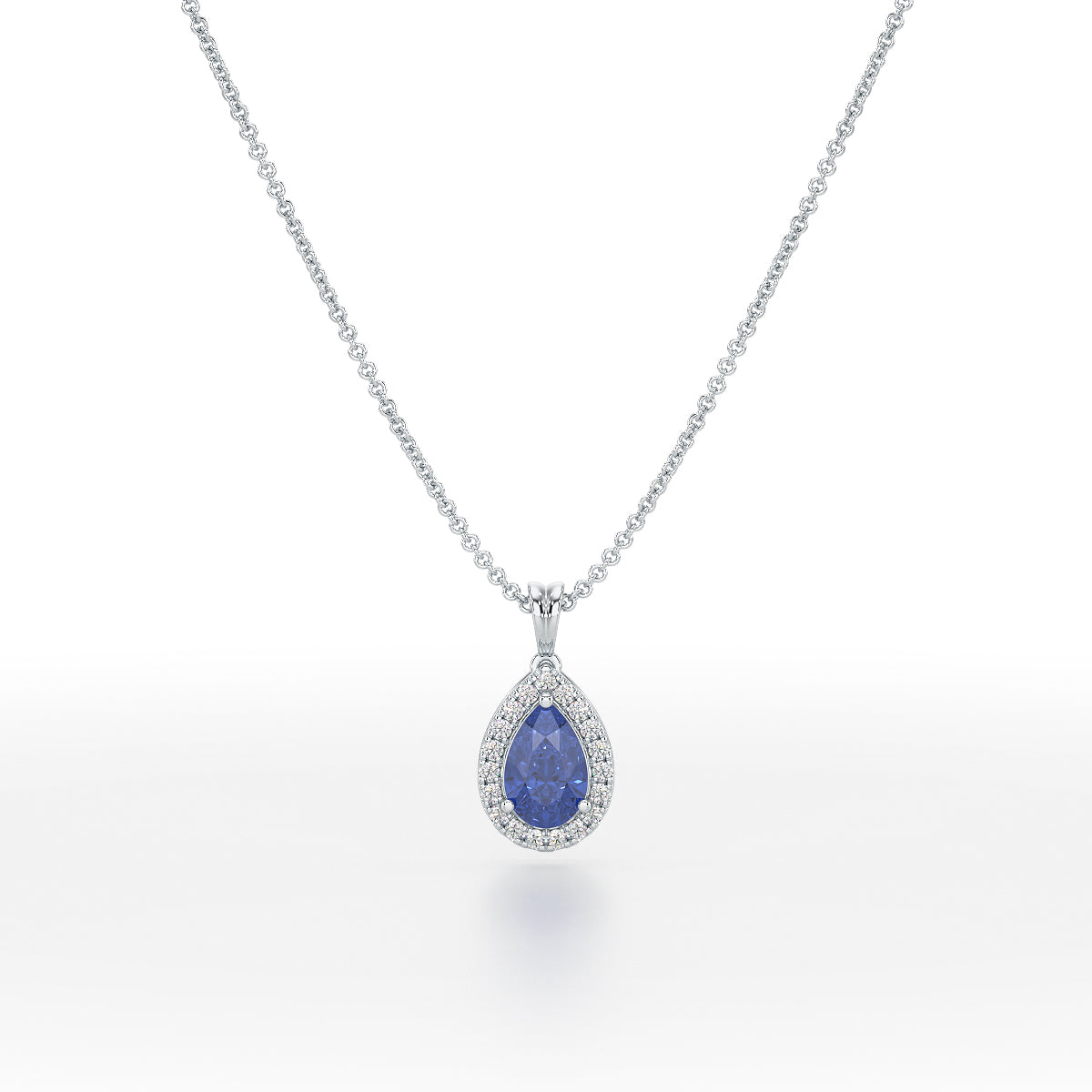 Pear Blue Sapphire Halo Pendant