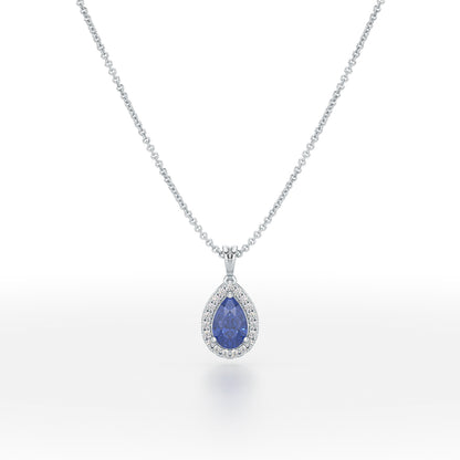 Pear Blue Sapphire Halo Pendant