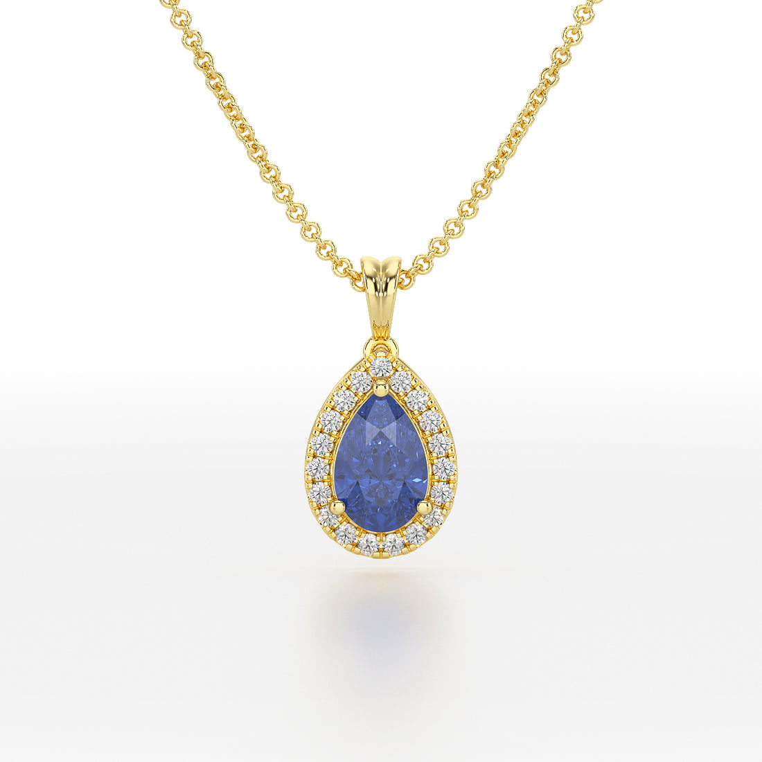 Large Pear Blue Sapphire Halo Pendant