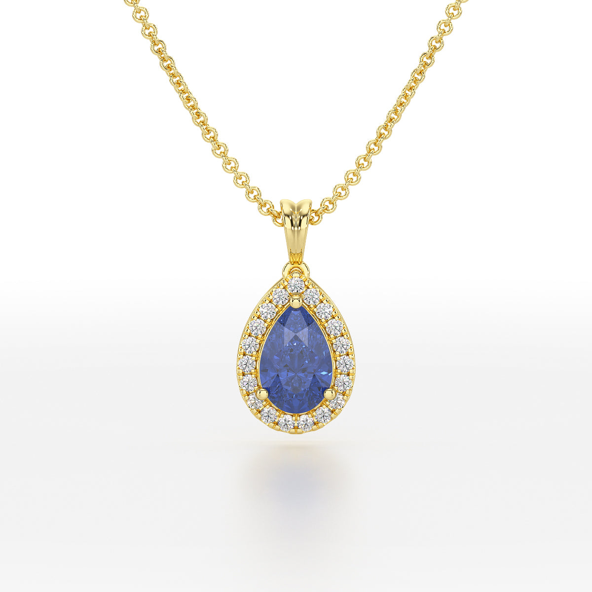 Pear Blue Sapphire Halo Pendant