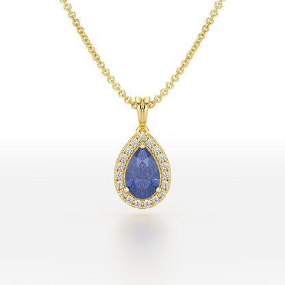 Pear Blue Sapphire Halo Pendant