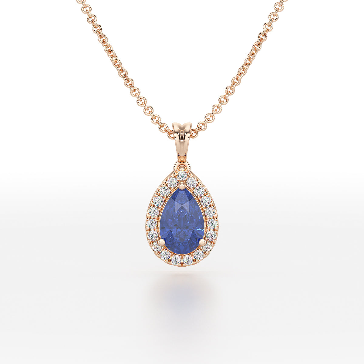 Pear Blue Sapphire Halo Pendant