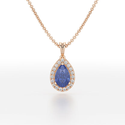 Pear Blue Sapphire Halo Pendant