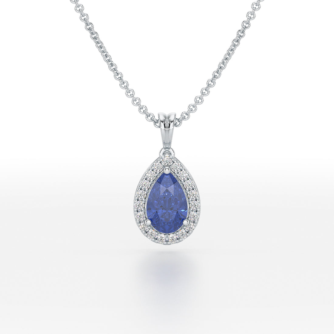 Large Pear Blue Sapphire Halo Pendant