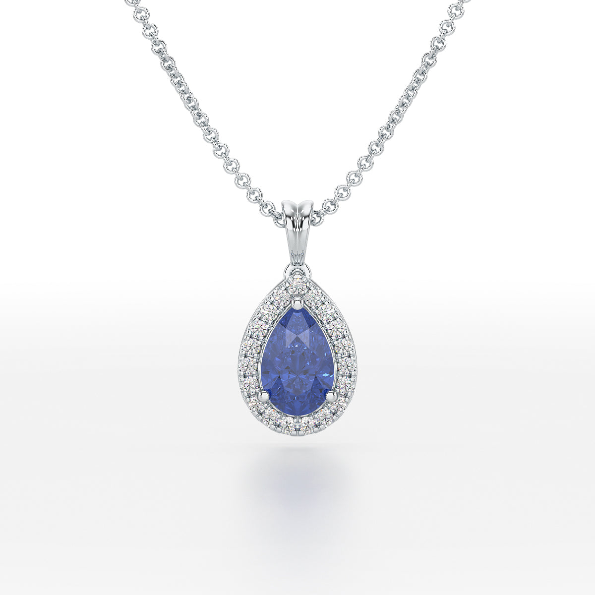 Pear Blue Sapphire Halo Pendant