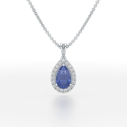 Pear Blue Sapphire Halo Pendant