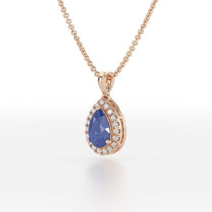 Pear Blue Sapphire Halo Pendant