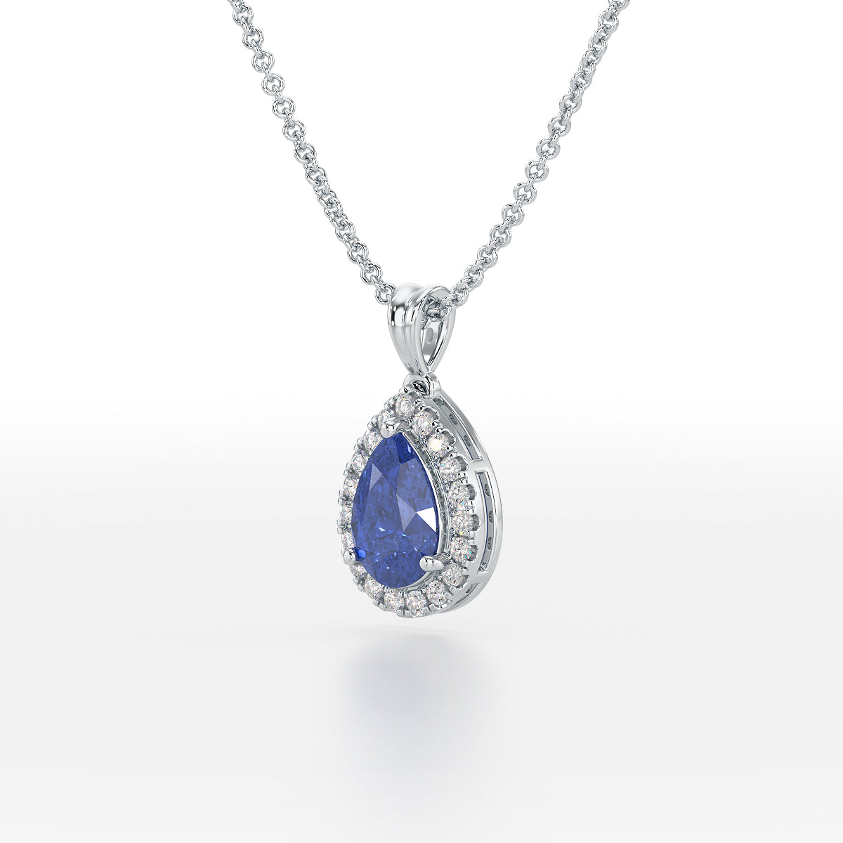 Pear Blue Sapphire Halo Pendant