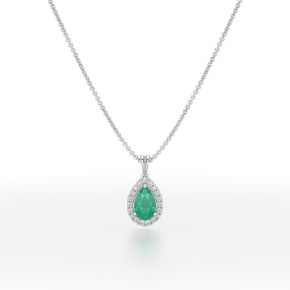 Large Pear Emerald Halo Pendant