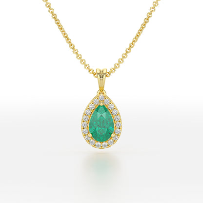 Large Pear Emerald Halo Pendant