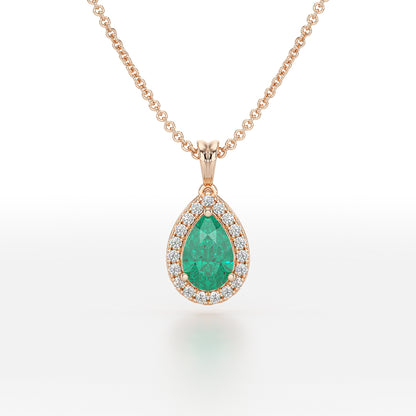 Large Pear Emerald Halo Pendant