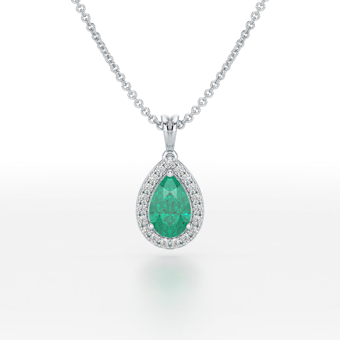 Large Pear Emerald Halo Pendant