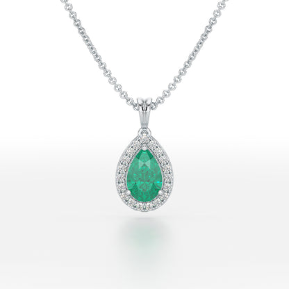 Large Pear Emerald Halo Pendant