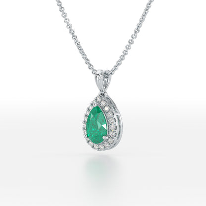 Large Pear Emerald Halo Pendant