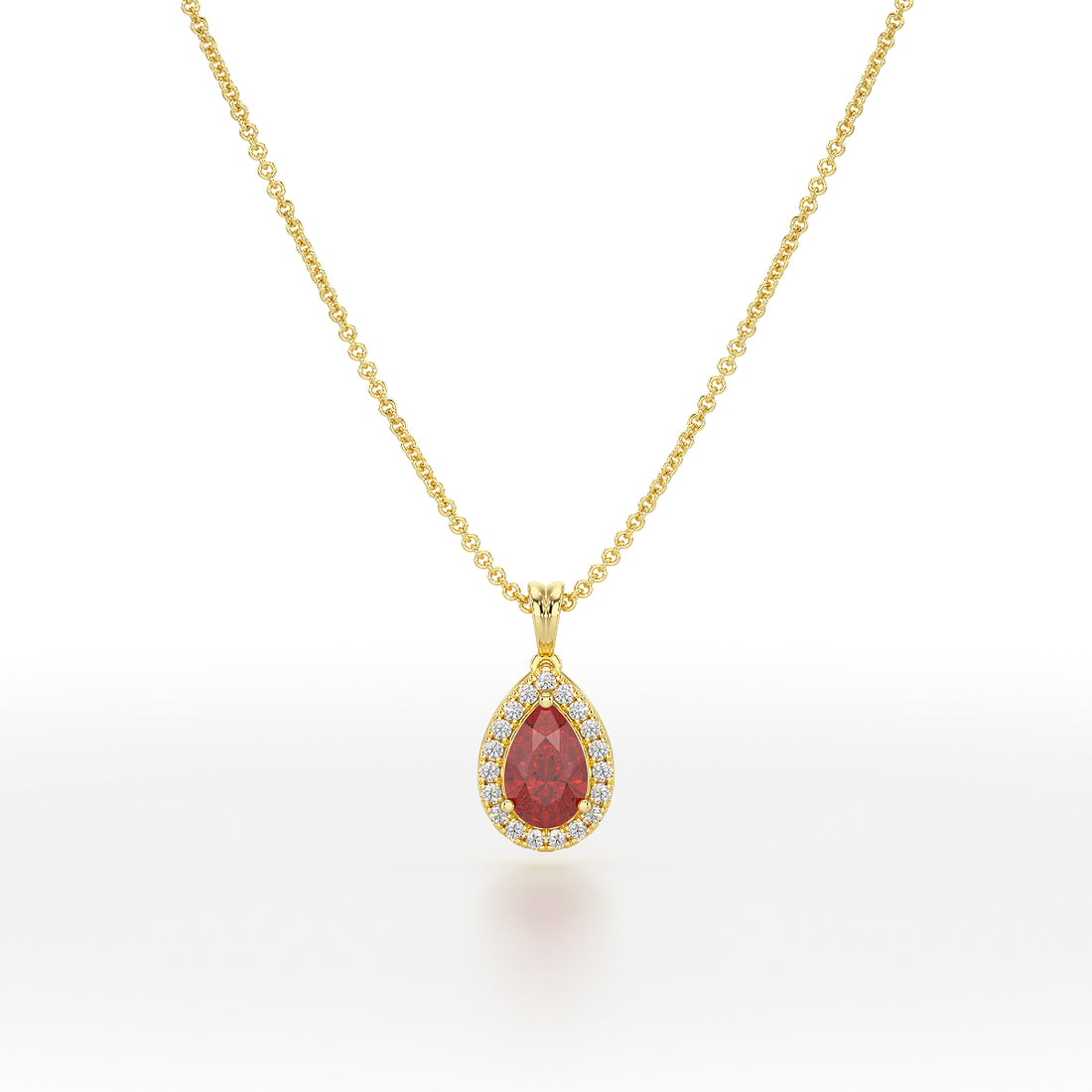 Pear Ruby Halo Pendant