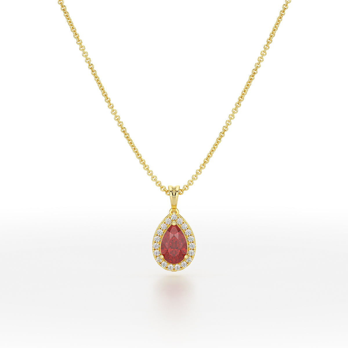 Large Pear Ruby Halo Pendant