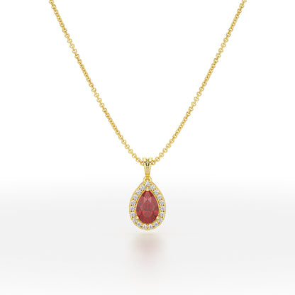 Large Pear Ruby Halo Pendant