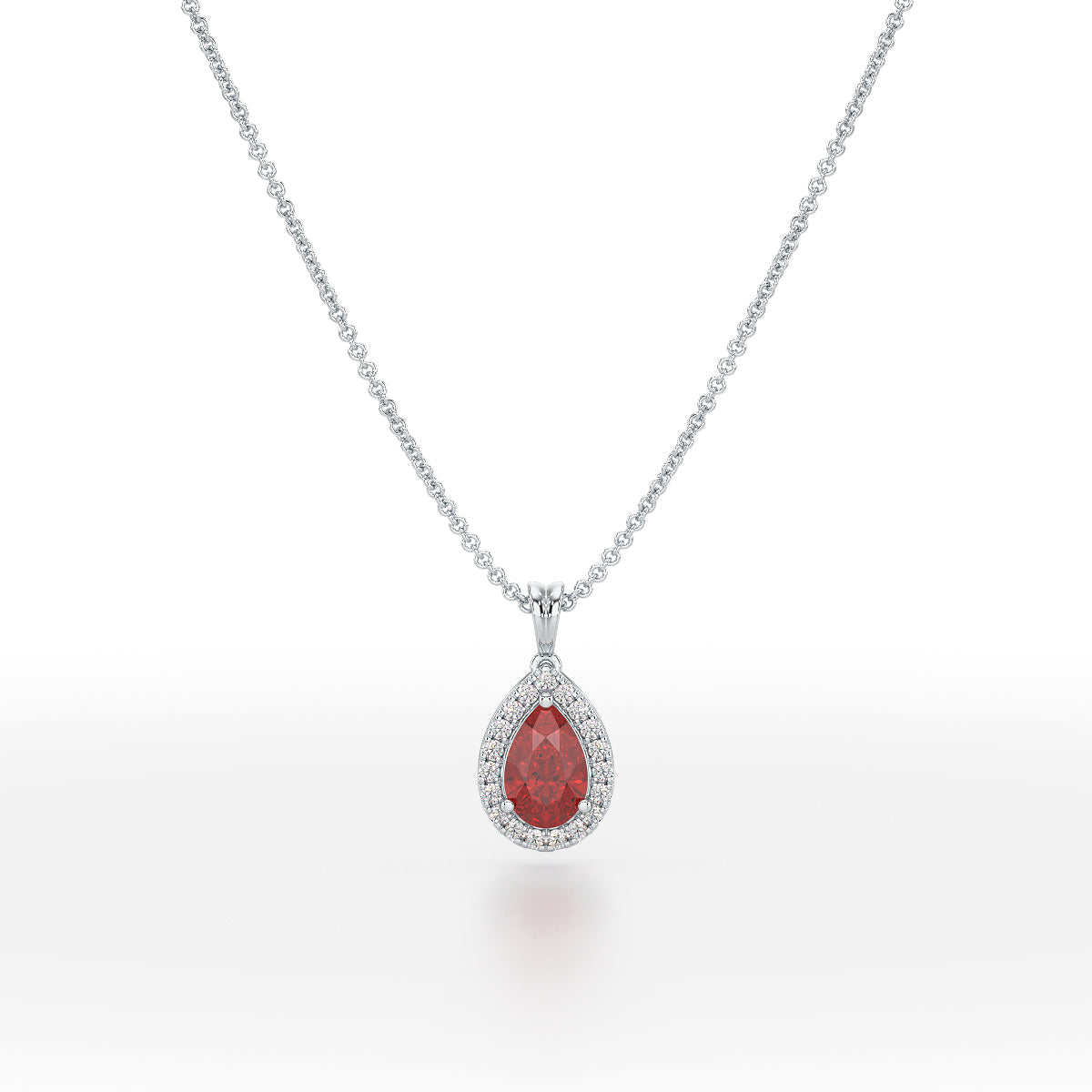 Large Pear Ruby Halo Pendant