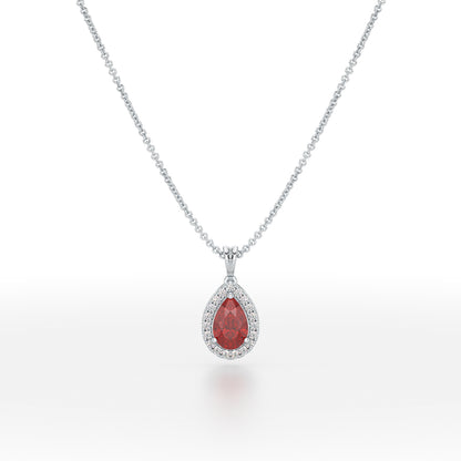 Large Pear Ruby Halo Pendant