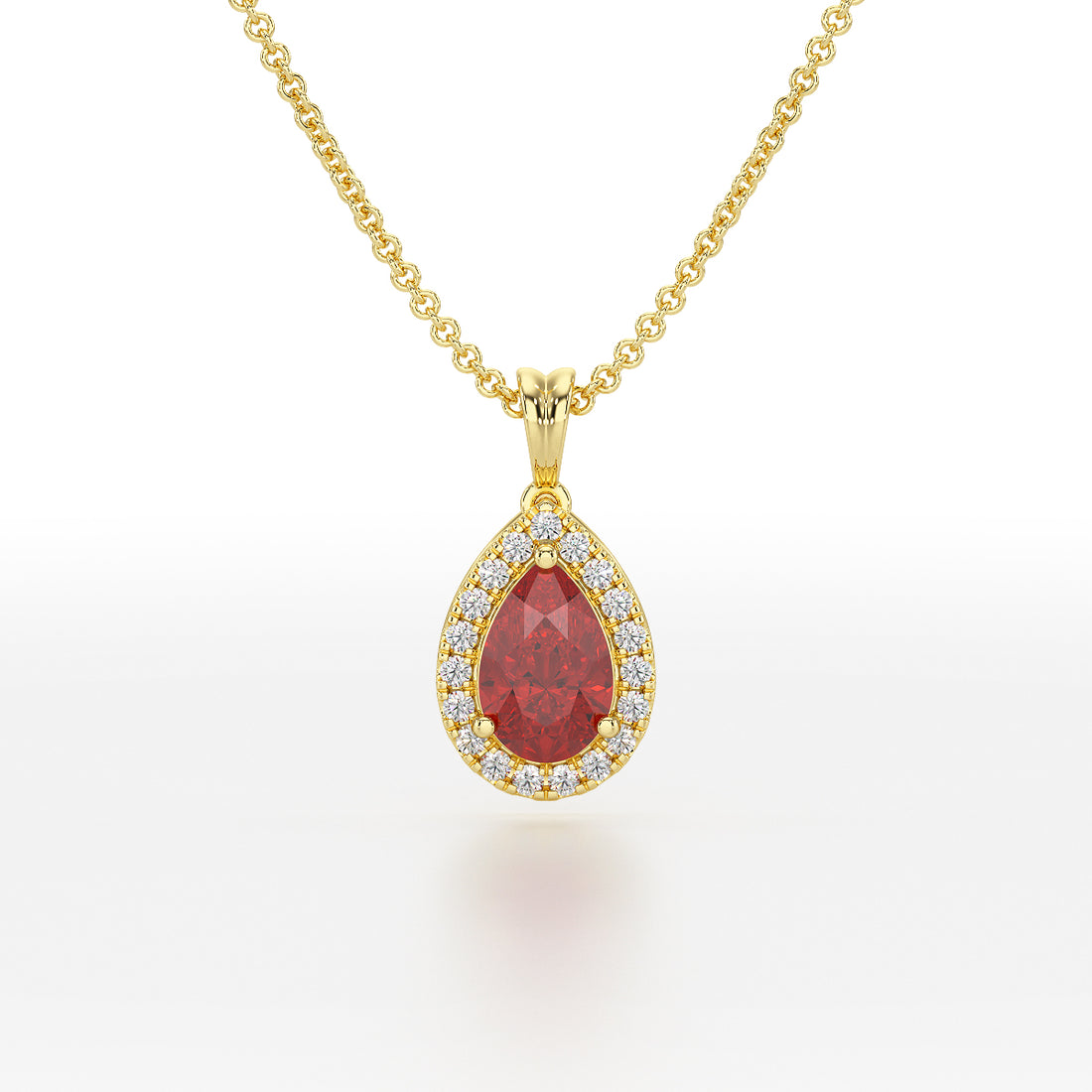 Large Pear Ruby Halo Pendant