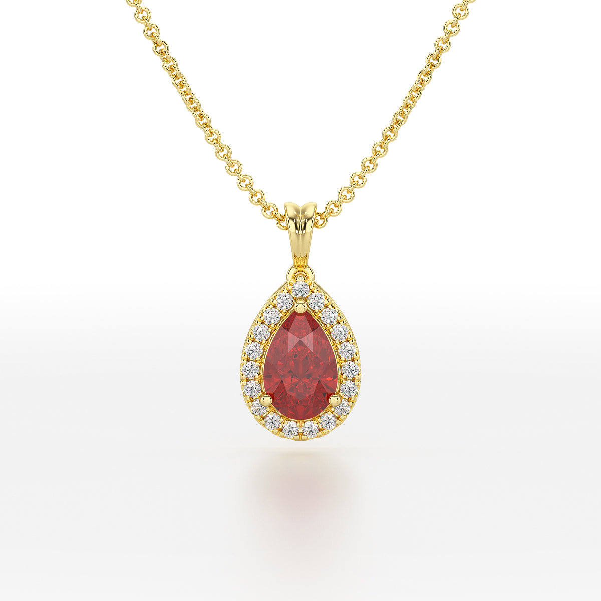 Large Pear Ruby Halo Pendant