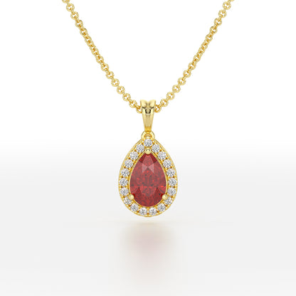 Large Pear Ruby Halo Pendant