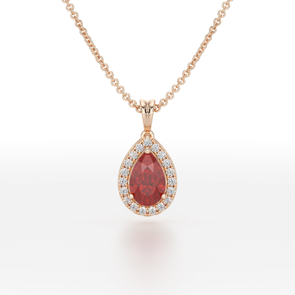 Large Pear Ruby Halo Pendant