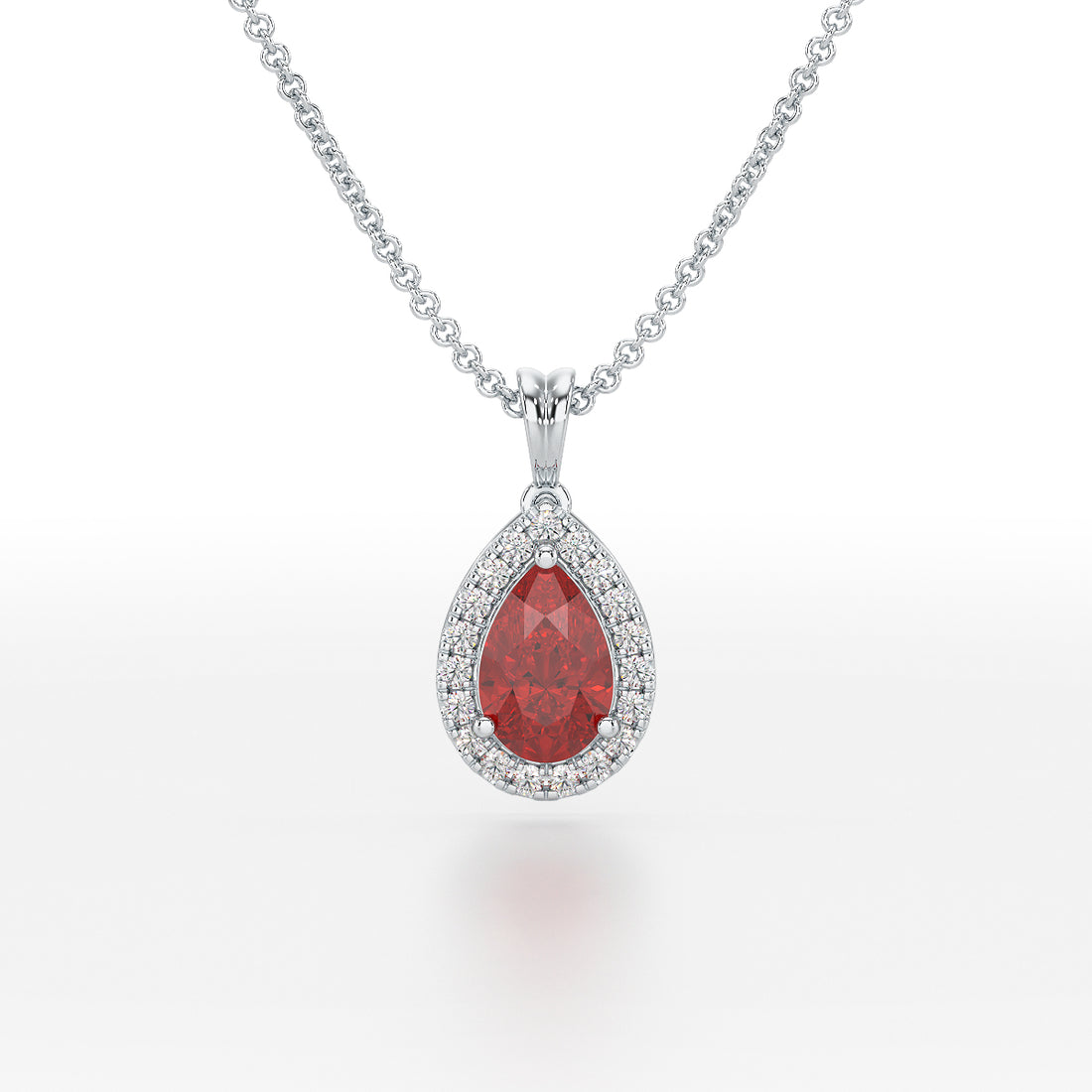 Large Pear Ruby Halo Pendant