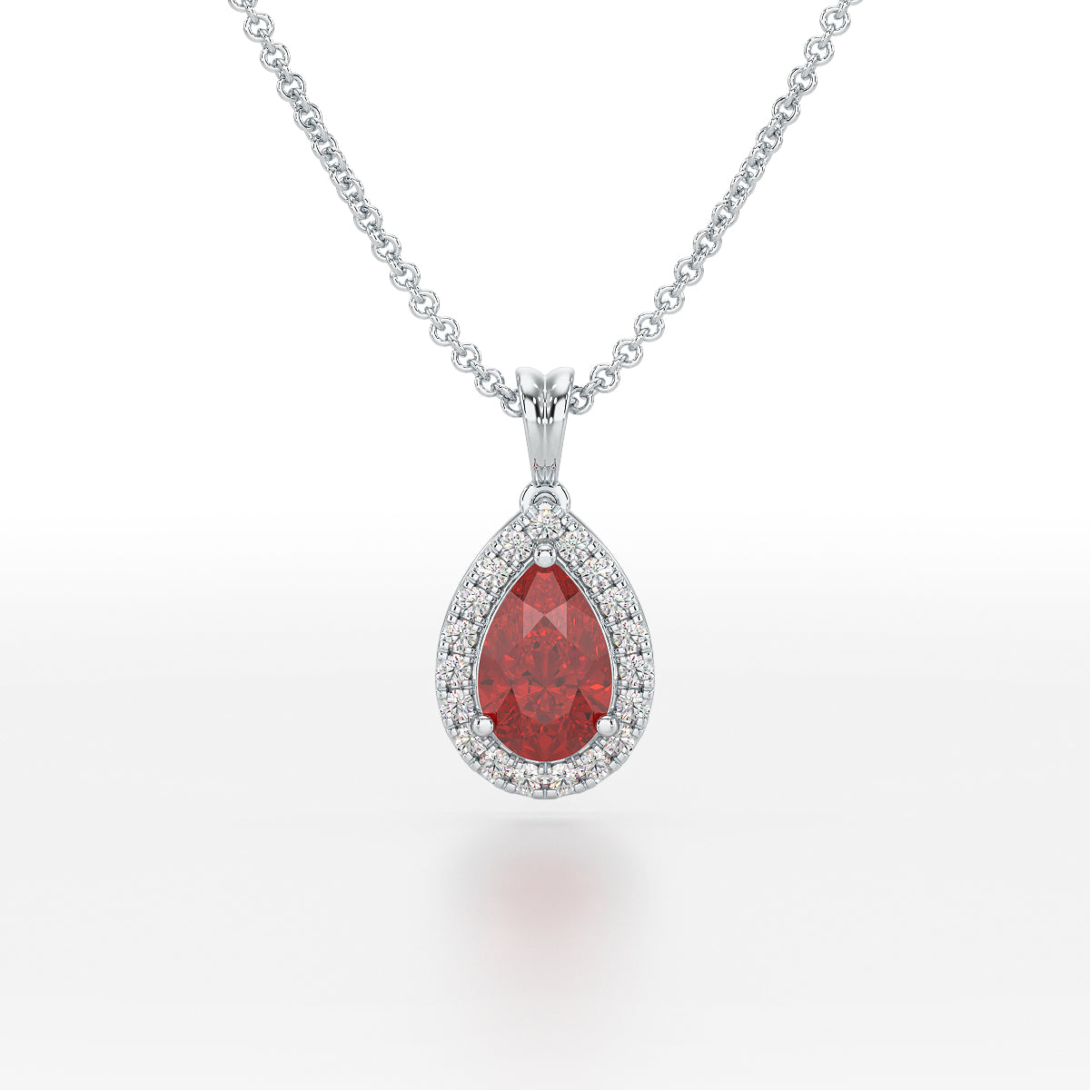 Large Pear Ruby Halo Pendant