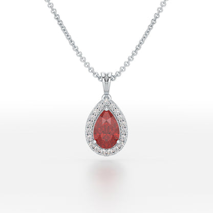 Large Pear Ruby Halo Pendant