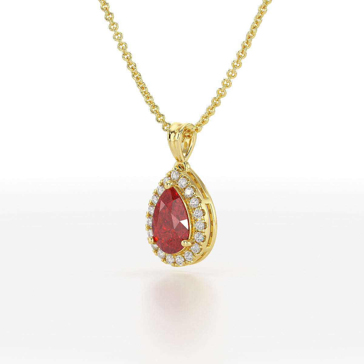 Large Pear Ruby Halo Pendant