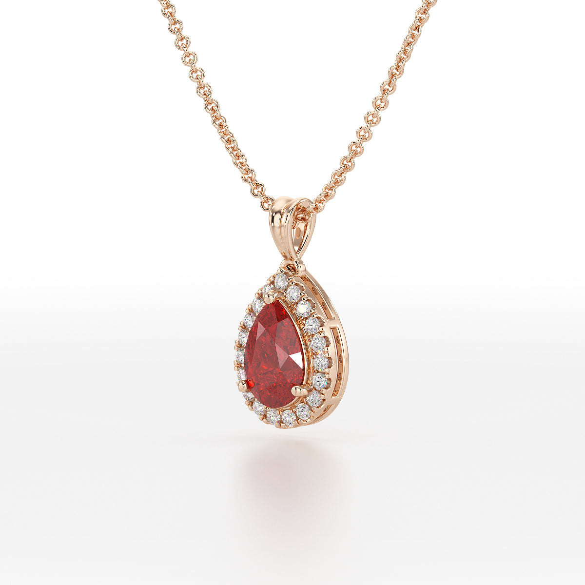 Large Pear Ruby Halo Pendant