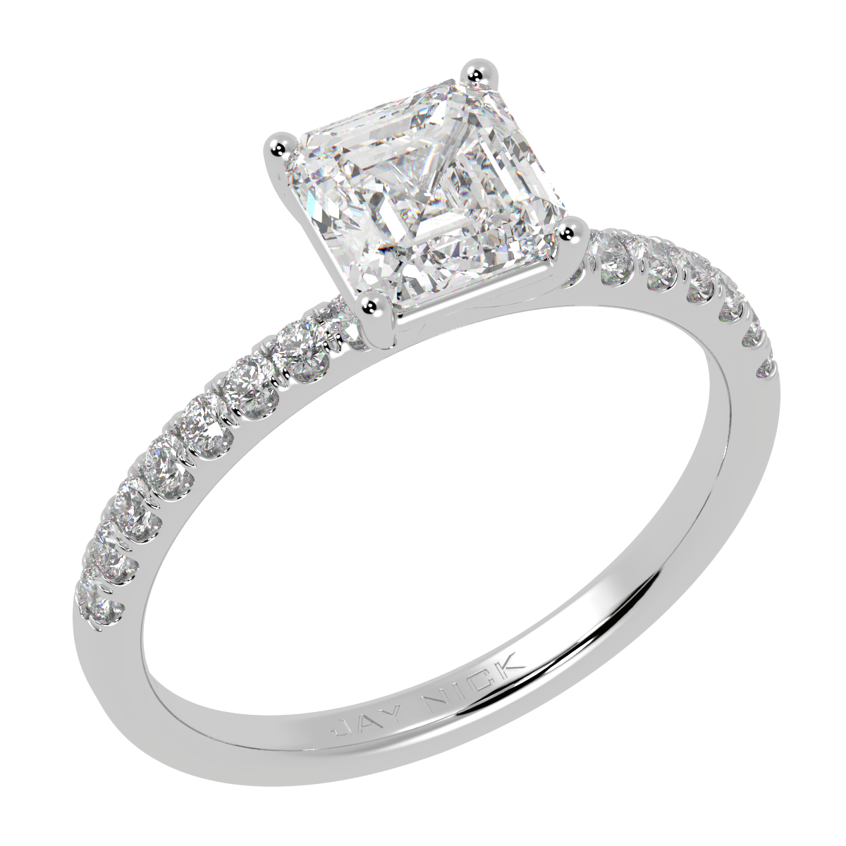 Modern Asscher Diamond Shoulder Ring