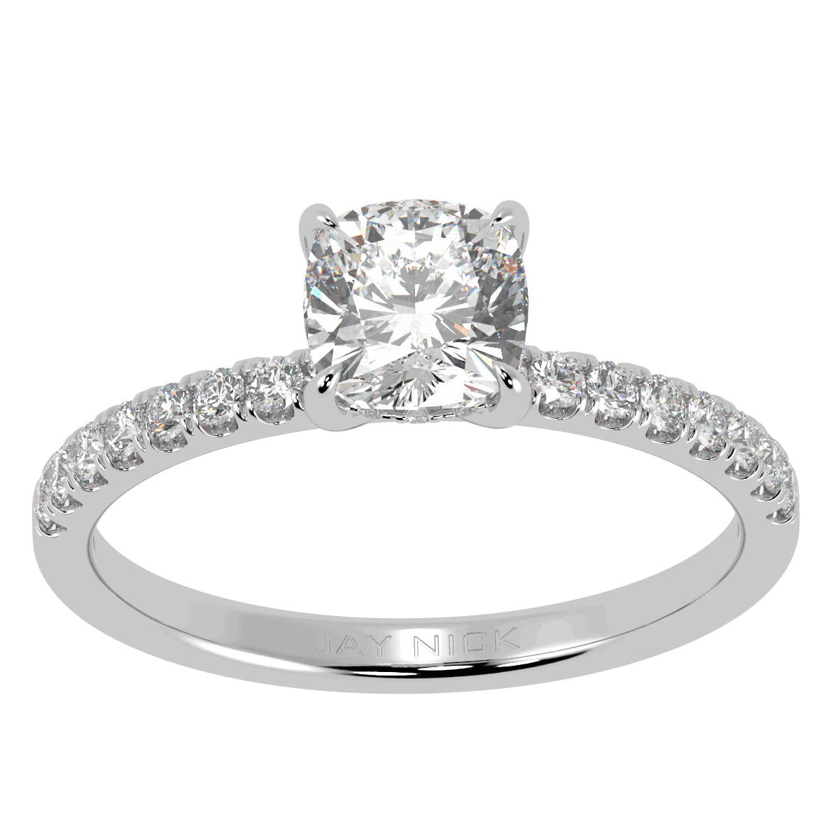 Cushion Cut Studded Hidden Halo Ring