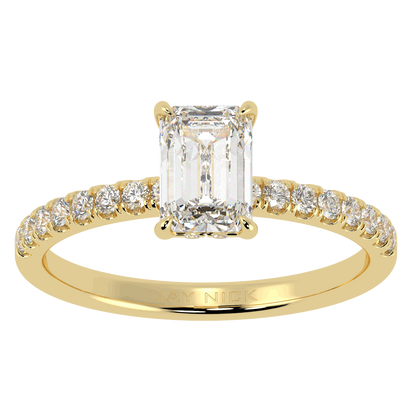 Emerald Cut Studded Hidden Halo Ring