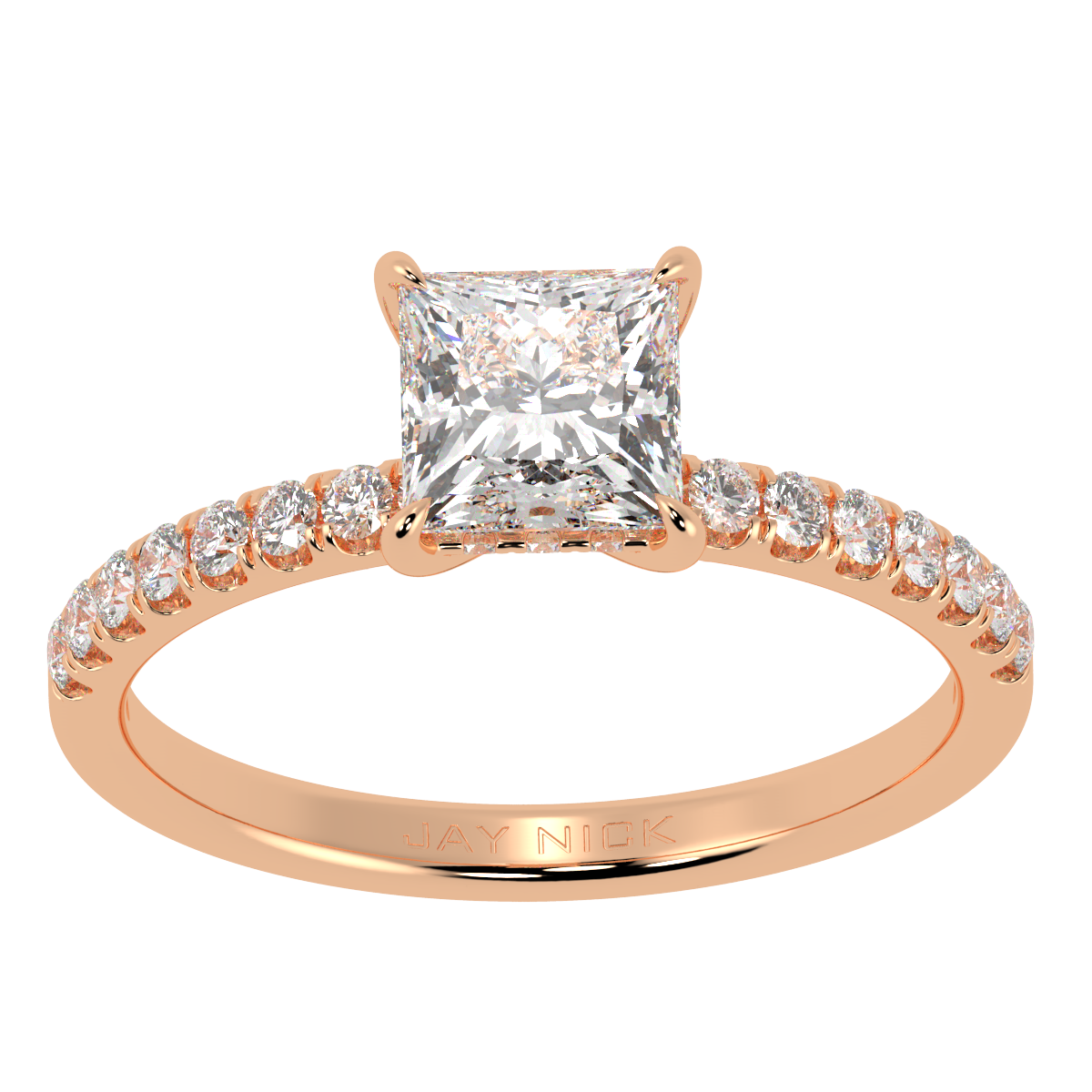 Princess Cut Studded Hidden Halo Ring