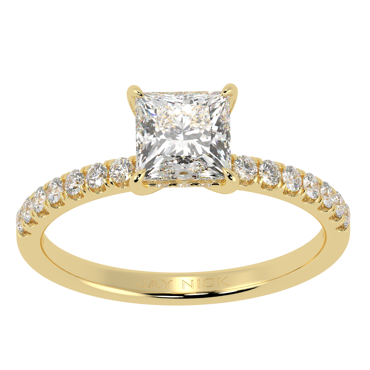 Princess Cut Studded Hidden Halo Ring