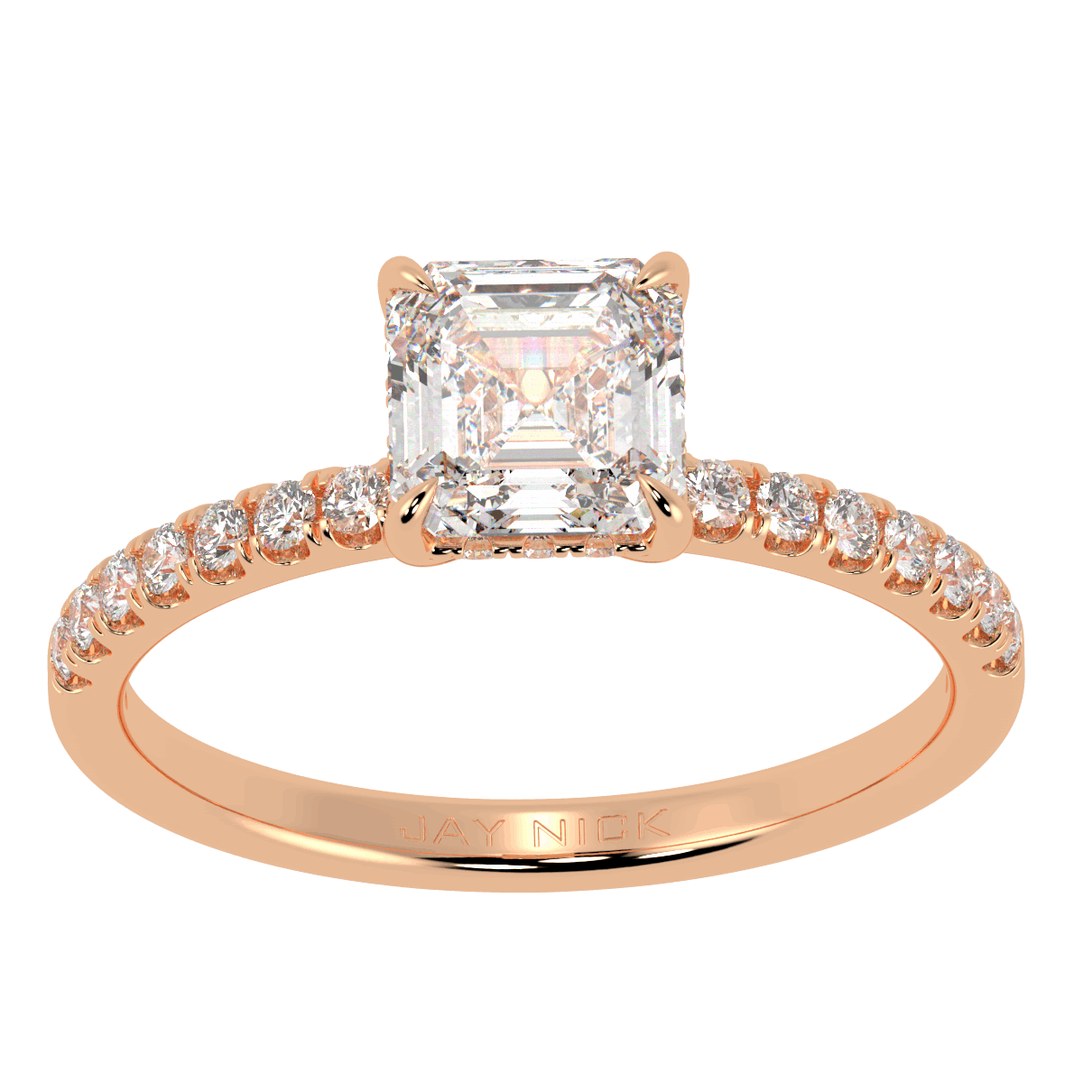 Asscher Cut Studded Hidden Halo Ring